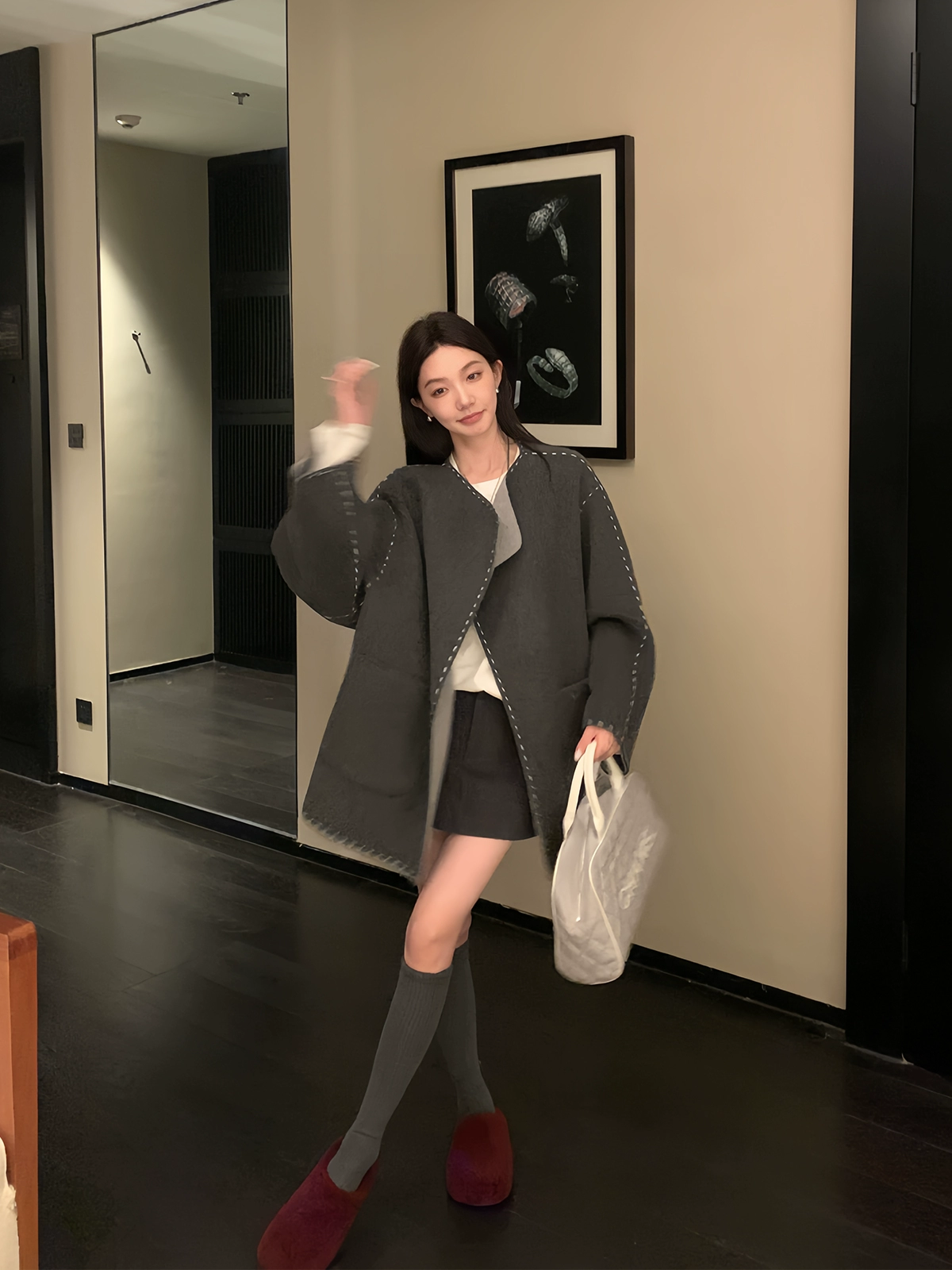 区区欧阳撞色羊毛双面呢大衣女冬季小个子短款呢子高级感毛呢外套